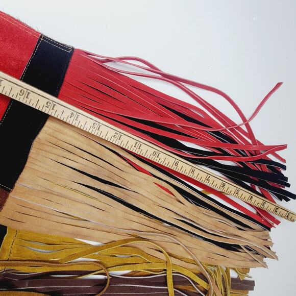 Vintage Suede Color Block Fringed Vest Art Colorful Festival Wear M - Picture 10 of 13